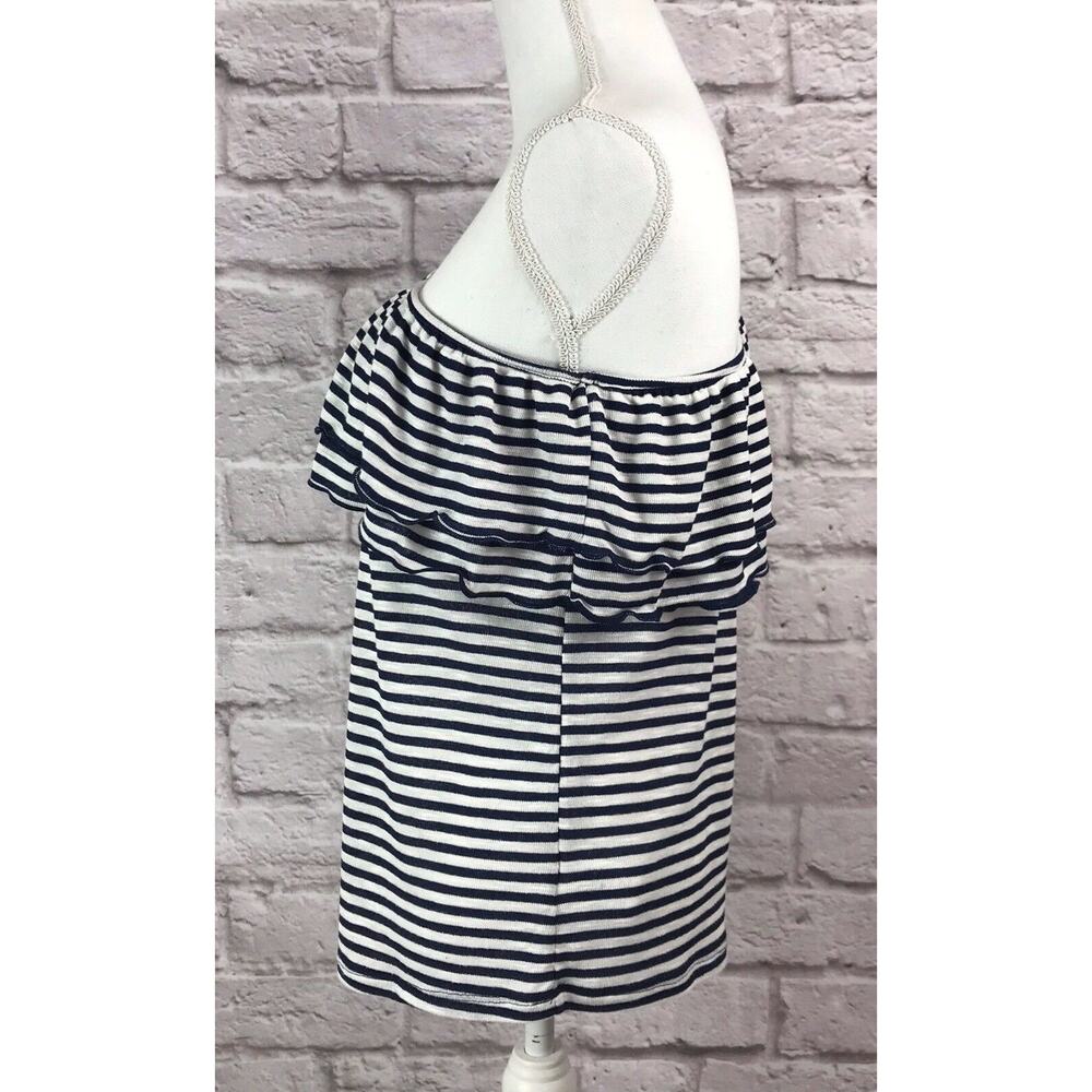 Ro & De Navy Blue & White Stripe One Shoulder Ruffle Knit Top Size Medium NWT - Picture 7 of 8